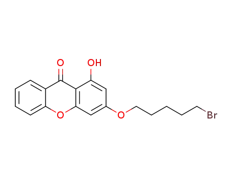 Molecular Structure of 1443044-01-6 (1-hydroxy-3-(5-bromo-pentyloxy)-9H-xanthene-9-one)