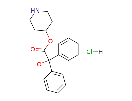 Molecular Structure of 60573-79-7 (Benzeneacetic acid, a-hydroxy-a-phenyl-, 4-piperidinyl ester,
hydrochloride)