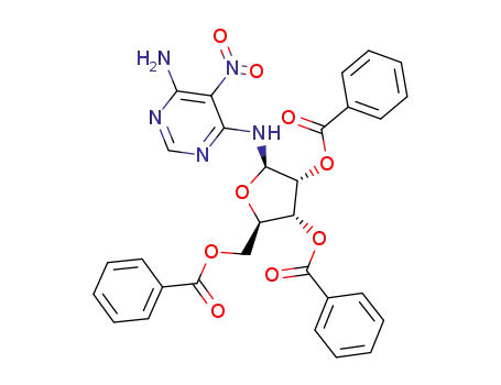 Molecular Structure of 112220-31-2 ((2R,3R,4R,5R)-2-((6-amino-5-nitropyrimidin-4-yl)amino)-5-((benzoyloxy)methyl)tetrahydrofuran-3,4-diyl dibenzoate)