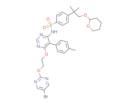 Molecular Structure of 245118-91-6 (N-(6-(2-((5-bromo-2-pyrimidinyl)oxy)ethoxy)-5-(4-methylphenyl)-4-pyrimidinyl)-4-(1,1-dimethyl-2-((tetrahydro-2H-pyran-2-yl)oxy)ethyl)benzenesulfonamide)