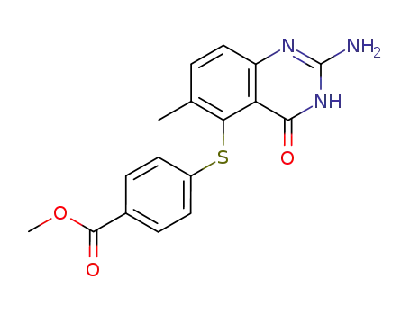 Molecular Structure of 147150-00-3 (4-((2-amino-6-methyl-4-oxo-3,4-dihydroquinazolin-5-yl)sulfanyl)benzoic acid methyl ester)
