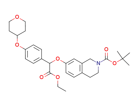 7-<(ethoxycarbonyl)<4-(tetrahydro-pyran-4-yloxy)phenyl>methoxy>-3,4-dihydro-1H-isoquinoline-2-carboxylic acid tert-butyl ester