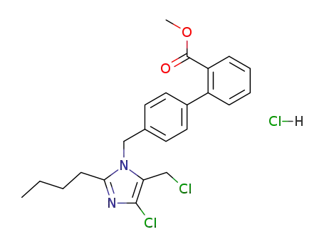Molecular Structure of 114772-71-3 ([1,1'-Biphenyl]-2-carboxylic acid,
4'-[[2-butyl-4-chloro-5-(chloromethyl)-1H-imidazol-1-yl]methyl]-, methyl
ester, monohydrochloride)