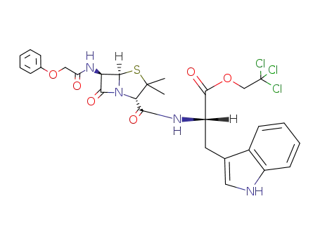 Molecular Structure of 113322-09-1 ((S)-2-{[(2S,5R,6R)-3,3-Dimethyl-7-oxo-6-(2-phenoxy-acetylamino)-4-thia-1-aza-bicyclo[3.2.0]heptane-2-carbonyl]-amino}-3-(1H-indol-3-yl)-propionic acid 2,2,2-trichloro-ethyl ester)