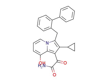 Molecular Structure of 177558-98-4 ((2-Cyclopropyl-8-hydroxy-3-(o-phenylbenzyl)indolizin-1-yl)glyoxylamide)