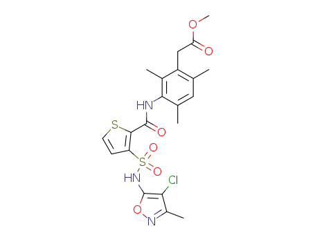 Molecular Structure of 205515-56-6 (N-(4-chloro-3-methyl-5-isoxazolyl)-2-(3-methoxycarbonylmethyl-2,4,6-trimethylphenylaminocarbonyl)thiophene-3-sulfonamide)