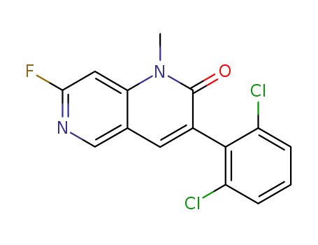 Molecular Structure of 220822-21-9 (3-(2,6-dichlorophenyl)-7-fluoro-1-methyl-1,6-naphthyridin-2(1H)-one)