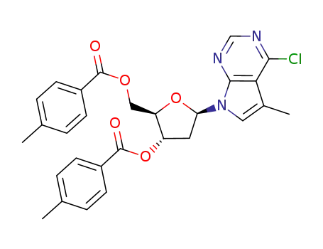 Molecular Structure of 157666-32-5 (4-chloro-7-<2-deoxy-3,5-di-O-(4-toluoyl)-β-D-erythro-pentofuranosyl>-5-methyl-7H-pyrrolo<2,3-d>pyrimidine)