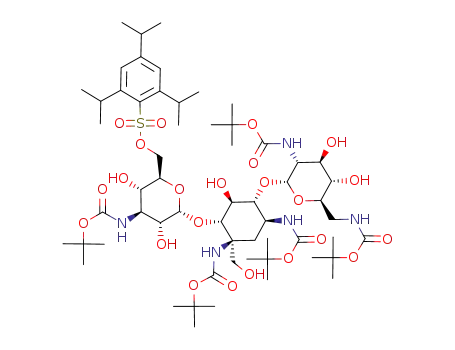1-C-(hydroxymethyl)-6''-O-<(2,4,6-triisopropylphenyl)sulfonyl>-1,3,2',6',3''-penta-N-BOC-kanamycin B