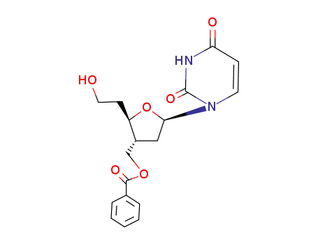 Molecular Structure of 129399-14-0 (1-<(2R,4R,5R)-4-<(benzoyloxy)methyl>-5-(2-hydroxyethyl)tetrahydrofuran-2-yl>uracil)