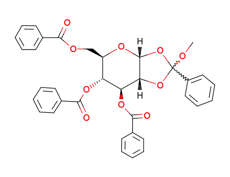 Molecular Structure of 92761-43-8 (3,4,6-tri-O-benzoyl-1,2-O-[1-exo-(methoxy)benzylidene]-α-D-glucopyranoside)