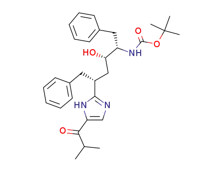 Molecular Structure of 150348-85-9 (Carbamic acid,[(1S,2S,4R)-2-hydroxy-4-[4-(2-methyl-1-oxopropyl)-1H-imidazol-2-yl]-5-phenyl-1-(phenylmethyl)pentyl]-,1,1-dimethylethyl ester (9CI))