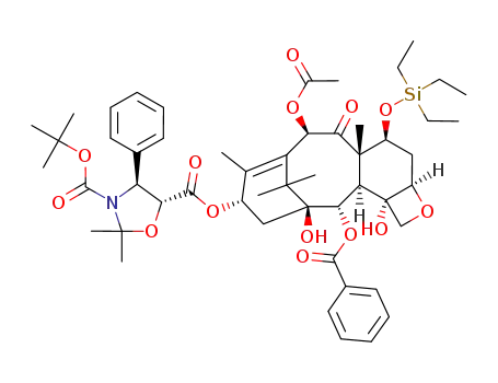 Molecular Structure of 160511-43-3 (4-deacetyl-7-(triethylsilyl)baccatin III 13-<(4S,5R)-3-(tert-butoxycarbonyl)-5-carboxyl-2,2-dimethyl-4-phenyl-1,3-oxazolidine>)