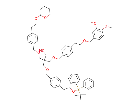 Molecular Structure of 395069-62-2 (1-Propanol,
3-[[4-[2-[(3,4-dimethoxyphenyl)methoxy]ethyl]phenyl]methoxy]-2-[[[4-[2-[[(
1,1-dimethylethyl)diphenylsilyl]oxy]ethyl]phenyl]methoxy]methyl]-2-[[[4-[2-
[(tetrahydro-2H-pyran-2-yl)oxy]ethyl]phenyl]methoxy]methyl]-)