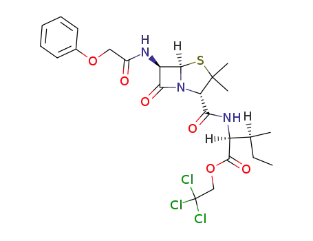 Molecular Structure of 113322-08-0 ((2S,3S)-2-{[(2S,5R,6R)-3,3-Dimethyl-7-oxo-6-(2-phenoxy-acetylamino)-4-thia-1-aza-bicyclo[3.2.0]heptane-2-carbonyl]-amino}-3-methyl-pentanoic acid 2,2,2-trichloro-ethyl ester)