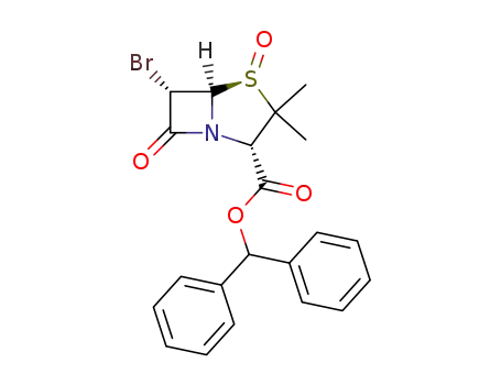 Molecular Structure of 100349-41-5 (diphenylmethyl (2S,5R,6S)-6-bromo-3,3-dimethyl-7-oxo-4-thia-1-azabicyclo[3.2.0]heptane-2-carboxylate 4-oxide)