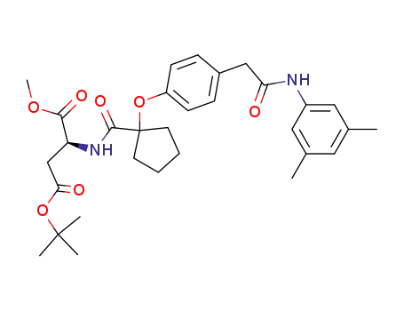 Molecular Structure of 328236-09-5 (2-[(1-{4-[(3,5-dimethyl-phenylcarbamoyl)-methyl]-phenoxy}-cyclopentanecarbonyl)-amino]-succinic acid 4-<i>tert</i>-butyl ester 1-methyl ester)
