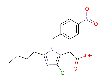 Molecular Structure of 114772-03-1 (1H-Imidazole-5-acetic acid, 2-butyl-4-chloro-1-[(4-nitrophenyl)methyl]-)