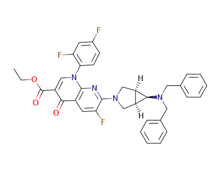Molecular Structure of 210165-72-3 (7-((1R,5S,6R)-6-Dibenzylamino-3-aza-bicyclo[3.1.0]hex-3-yl)-1-(2,4-difluoro-phenyl)-6-fluoro-4-oxo-1,4-dihydro-[1,8]naphthyridine-3-carboxylic acid ethyl ester)