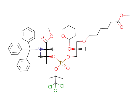 1-O-(5'-carbomethoxypentyl)-2-tetrahydropyranyl-sn-3-glyceryl 2,2,2-trichloro-tert-butyl 1-N-triphenylmethylamino-1-carbomethoxy-2-propyl phosphate