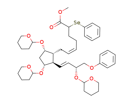 Molecular Structure of 62524-93-0 (7-[3,5-Bis[(tetrahydro-2H-pyran-2-yl)oxy]-2-[4-phenoxy-3-[(tetrahydro-2H-pyran-2-yl)oxy]-1-butenyl]cyclopentyl]-2-phenylseleno-5-heptenoic acid methyl ester)
