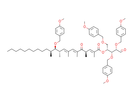 Molecular Structure of 443305-05-3 ((2E,6E,8E)-(4R,10S,11R,12S)-11-(4-Methoxy-benzyloxy)-2,4,6,8,10,12-hexamethyl-5-oxo-docosa-2,6,8-trienoic acid (1R,2R,3S)-2,3-bis-(4-methoxy-benzyloxy)-1-(4-methoxy-benzyloxymethyl)-4-oxo-butyl ester)