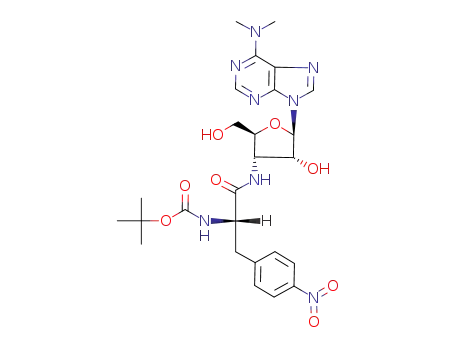 Molecular Structure of 76381-68-5 (6-(dimethylamino)-9-<3'-<<N-(tert-butyloxycarbonyl)-p-nitro-L-phenylalanyl>amino>-3'-deoxy-β-D-ribofuranosyl>purine)