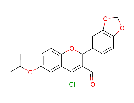 Molecular Structure of 203919-39-5 (2-(benzo[1,3]dioxol-5-yl)-4-chloro-6-isopropoxy-2H-chromene-3-carbaldehyde)