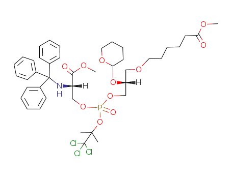 1-O-(5'-carbomethoxypentyl)-2-tetrahydropyranyl-sn-3-glyceroyl 2,2,2-trichloro-tert-butyl 2-N-tritylamino-2-carbomethoxyethyl phosphate