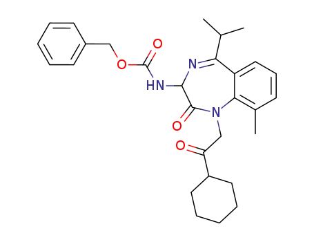 Molecular Structure of 205996-62-9 ((3RS)-3-benzyloxycarbonylamino-1-cyclohexyl-carbonylmethyl-2,3-dihydro-5-isopropyl-9-methyl-1H-1,4-benzodiazepin-2-one)