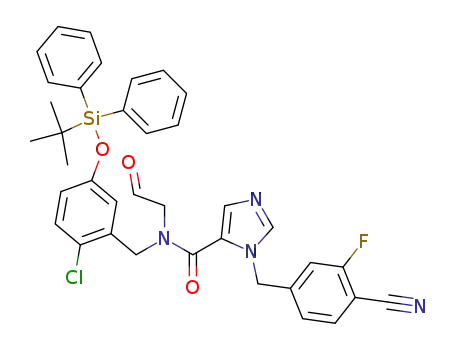 Molecular Structure of 423166-08-9 (N-(5-{[tert-butyl(diphenyl)silyl]oxy}-2-chlorobenzyl)-1-(4-cyano-3-fluorobenzyl)-N-(2-oxoethyl)-1H-imidazole-5-carboxamide)
