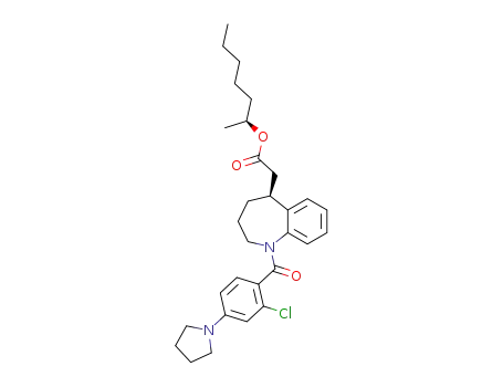 Molecular Structure of 192513-67-0 ((1S)-1-methylhexyl (5S)-[1-(2-chloro-4-pyrrolidin-1-ylbenzoyl)-2,3,4,5-tetrahydro-1H-1-benzazepin-5-yl]acetate)