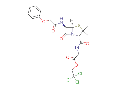 Molecular Structure of 113322-07-9 ({[(2S,5R,6R)-3,3-Dimethyl-7-oxo-6-(2-phenoxy-acetylamino)-4-thia-1-aza-bicyclo[3.2.0]heptane-2-carbonyl]-amino}-acetic acid 2,2,2-trichloro-ethyl ester)