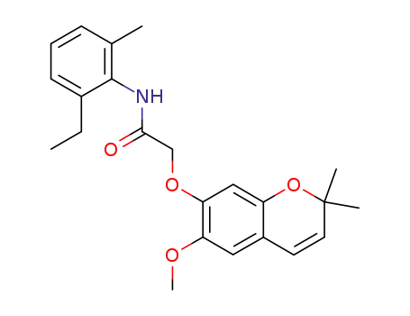 Molecular Structure of 133036-13-2 (N-(2-Ethyl-6-methyl-phenyl)-2-(6-methoxy-2,2-dimethyl-2H-chromen-7-yloxy)-acetamide)