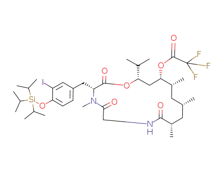 Trifluoro-acetic acid (3R,9S,11S,13R,14S,16S)-3-(3-iodo-4-triisopropylsilanyloxy-benzyl)-16-isopropyl-4,9,11,13-tetramethyl-2,5,8-trioxo-1-oxa-4,7-diaza-cyclohexadec-14-yl ester