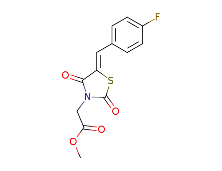Molecular Structure of 438190-39-7 ({5-[1-(4-Fluoro-phenyl)-meth-(Z)-ylidene]-2,4-dioxo-thiazolidin-3-yl}-acetic acid methyl ester)