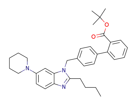 Molecular Structure of 141864-82-6 ([1,1'-Biphenyl]-2-carboxylic acid,
4'-[[2-butyl-6-(1-piperidinyl)-1H-benzimidazol-1-yl]methyl]-,
1,1-dimethylethyl ester)