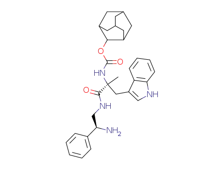 Molecular Structure of 130406-64-3 (tricyclo<3.3.1.1<sup>3,7</sup>>dec-2-yl <R-(R<sup>*</sup>,R<sup>*</sup>)>-<2-<(2-amino-2-phenylethyl)amino>-1-(1H-indol-3-ylmethyl)-1-methyl-2-oxoethyl>carbamate)