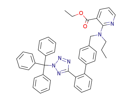 Molecular Structure of 143618-27-3 (3-Pyridinecarboxylic acid,
2-[propyl[[2'-[2-(triphenylmethyl)-2H-tetrazol-5-yl][1,1'-biphenyl]-4-yl]meth
yl]amino]-, ethyl ester)