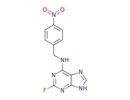 Molecular Structure of 188644-29-3 (1H-Purin-6-amine, 2-fluoro-N-[(4-nitrophenyl)methyl]-)