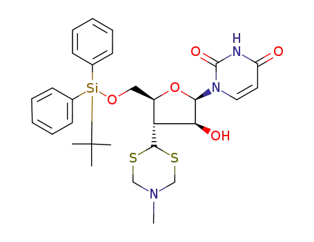 1-<5-O-(tert-butyldiphenylsilyl)-3-deoxy-3-C-(4,5-dihydro-5-methyl-1,3,5-dithiazin-2-yl)-β-D-arabino-pentofuranosyl>uracil