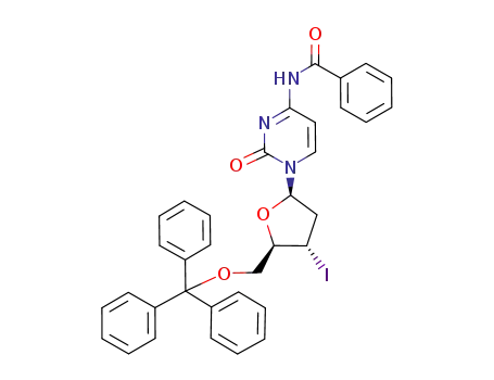 Molecular Structure of 127073-27-2 (N<sup>4</sup>-benzoyl-2',3'-dideoxy-3'-iodo-5'-O-tritylcytidine)