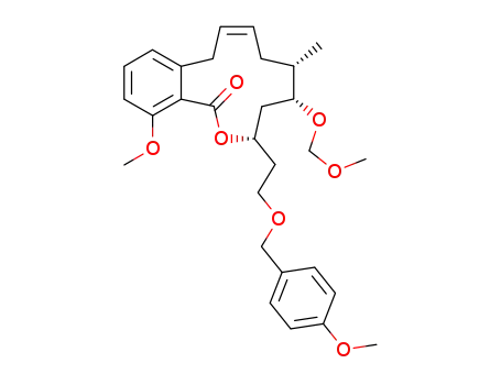 Molecular Structure of 320573-70-4 ((3S,5R,6S,Z)-14-methoxy-3-(2-((4-methoxybenzyl)oxy)-ethyl)-5-(methoxymethoxy)-6-methyl-3,4,5,6,7,10-hexahydro-1H-benzo[c][1]oxacyclododecin-1-one)