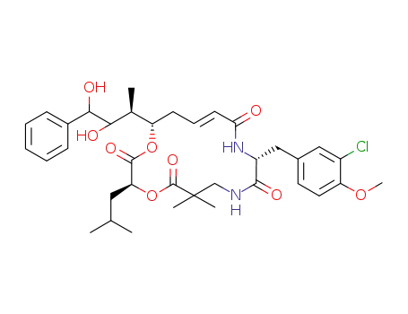1,4-Dioxa-8,11-diazacyclohexadec-13-ene-2,5,9,12-tetrone,
10-[(3-chloro-4-methoxyphenyl)methyl]-16-[(1R)-2,3-dihydroxy-1-methyl-
3-phenylpropyl]-6,6-dimethyl-3-(2-methylpropyl)-, (3S,10R,13E,16S)-
