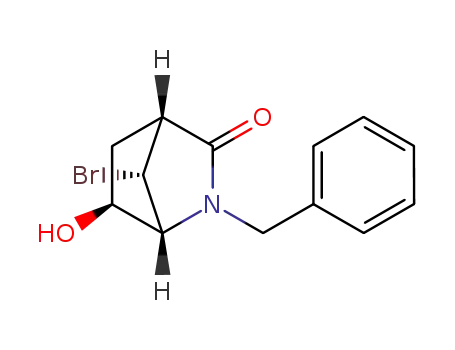 Molecular Structure of 262279-88-9 ((1R,4R,6S,7R)-7-bromo-6-hydroxy-2-benzyl-2-azabicyclo[2.2.1]heptan-3-one)