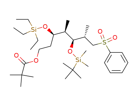 Molecular Structure of 157430-91-6 (2,2-Dimethyl-propionic acid (3R,4R,5S,6S)-7-benzenesulfonyl-5-(tert-butyl-dimethyl-silanyloxy)-4,6-dimethyl-3-triethylsilanyloxy-heptyl ester)