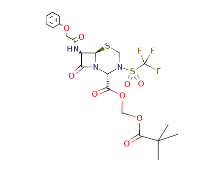 Molecular Structure of 75029-91-3 ((2R,6R,7R)-8-Oxo-7-(2-phenoxy-acetylamino)-3-trifluoromethanesulfonyl-5-thia-1,3-diaza-bicyclo[4.2.0]octane-2-carboxylic acid 2,2-dimethyl-propionyloxymethyl ester)
