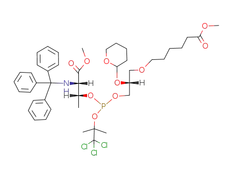 1-O-(5'-carbomethoxypentyl)-2-tetrahydropyranyl-sn-glyceryl 2,2,2-trichloro-tert-butyl 1-carbomethoxy-1-N-triphenylmethylamino-1-carbomethoxy-2-propyl phosphite