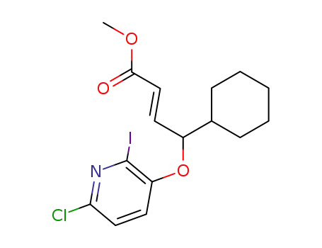 Molecular Structure of 527750-28-3 ((E)-4-(6-Chloro-2-iodo-pyridin-3-yloxy)-4-cyclohexyl-but-2-enoic acid methyl ester)
