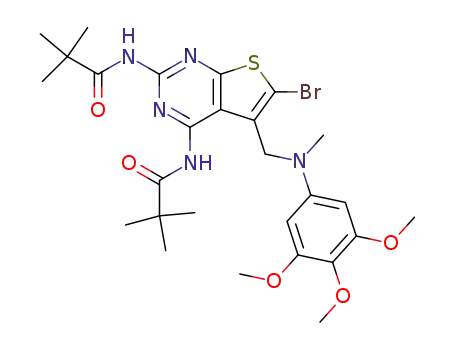 Molecular Structure of 197461-37-3 (Propanamide,
N,N'-[6-bromo-5-[[methyl(3,4,5-trimethoxyphenyl)amino]methyl]thieno[2,
3-d]pyrimidine-2,4-diyl]bis[2,2-dimethyl-)